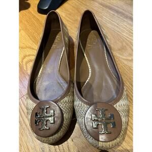 Tory Burch Brown and Tan Loafers with Iconic Logo